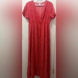 Twik Floral Pattern V-Neck Maxi Dress